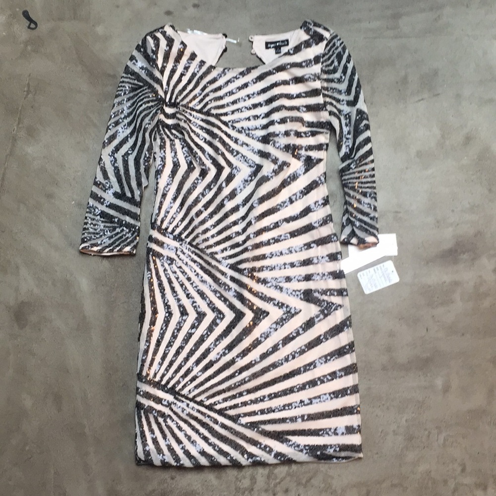 Sequin Hearts Fitted Black And Peach Dress S / 5